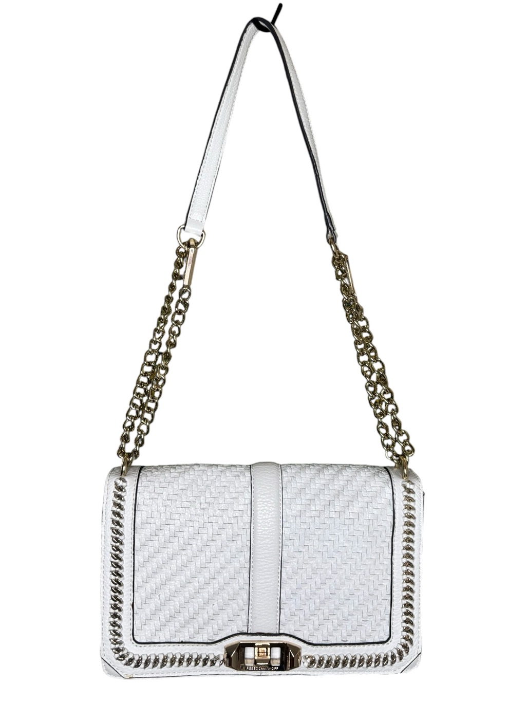 Rebecca Minkoff White Leather Woven Love Crossbody Bag